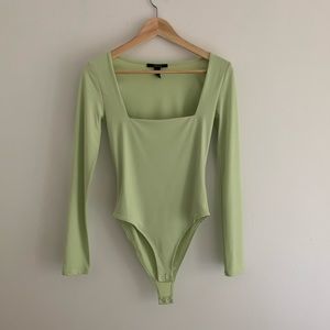 Pastel Green Square Neck Long Sleeve Bodysuit size S